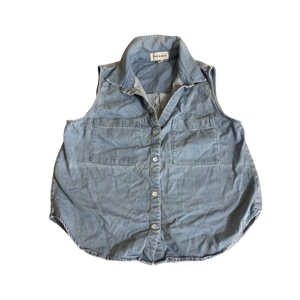 Cloth & Stone Anthropologie Chambray Denim Shirt Top Womens S Collared Button Up
